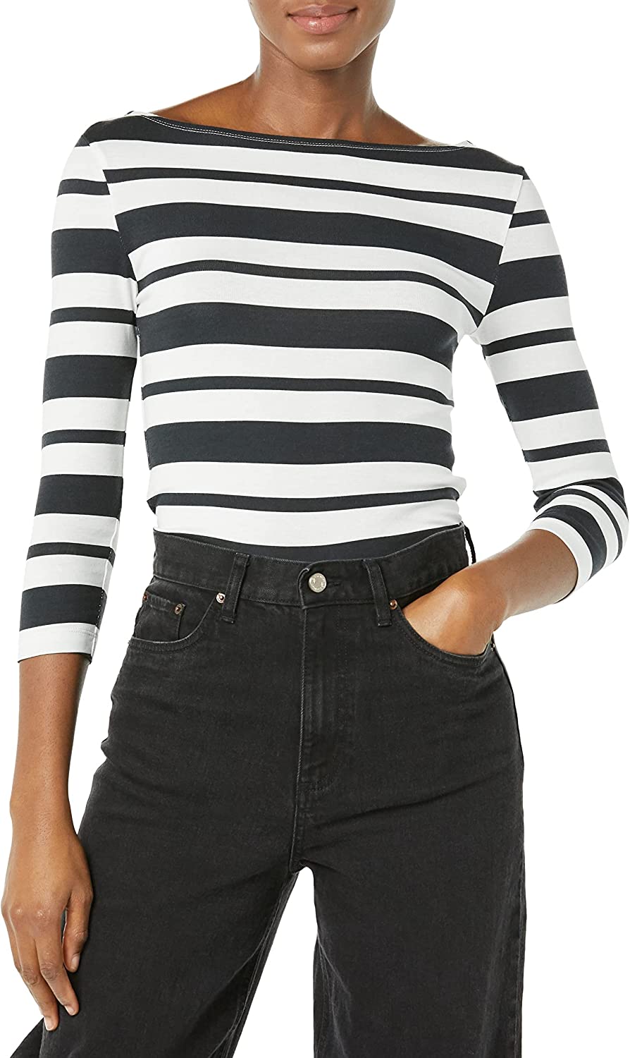 Essentials Women's Slim-Fit 3/4 Sleeve Solid Boat Neck T-Shirt - Image 2